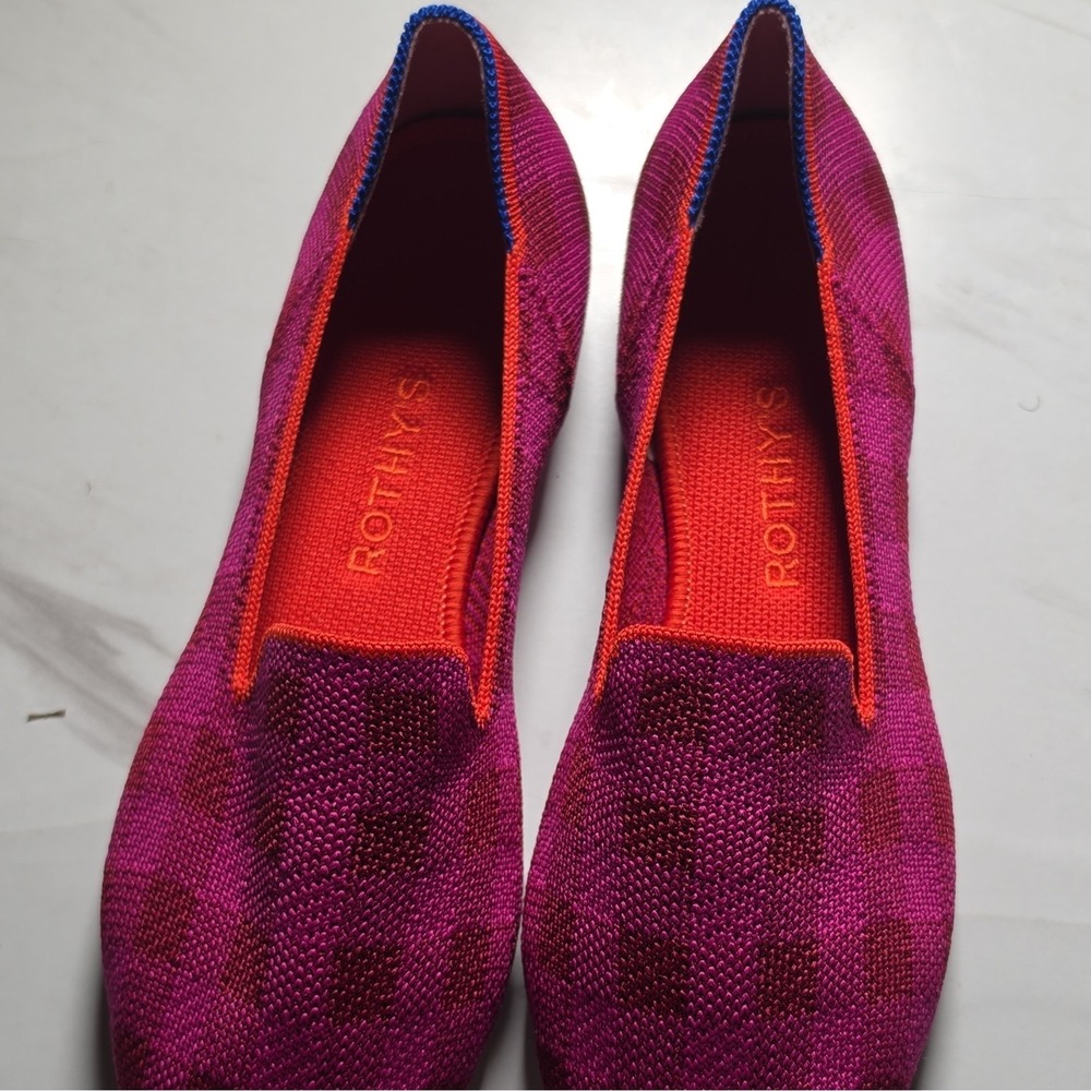 Rothy's Women's Pink Red Blue Checkered Slip-On Flats Pointed Toe US 8 - Picture 2 of 5